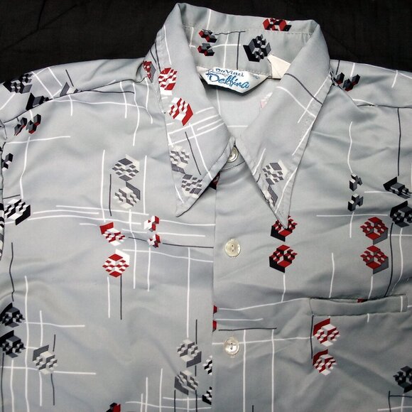Vintage DaVinci Delfina Abstract Geometric Polyester Disco Shirt - Picture 1 of 5